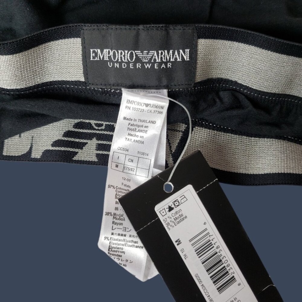 Emporio Armani Mens Modal Briefs  Stylish Logo Waistband Black/Beige Medium - Picture 5 of 9